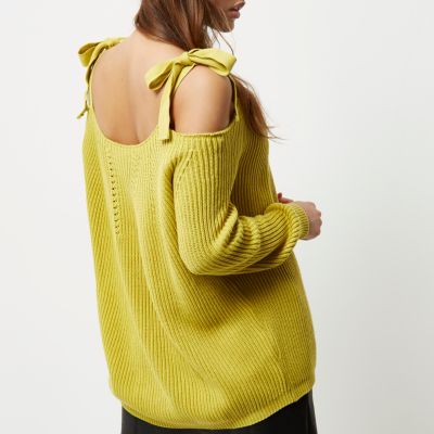 Yellow tie shoulder knit jumper